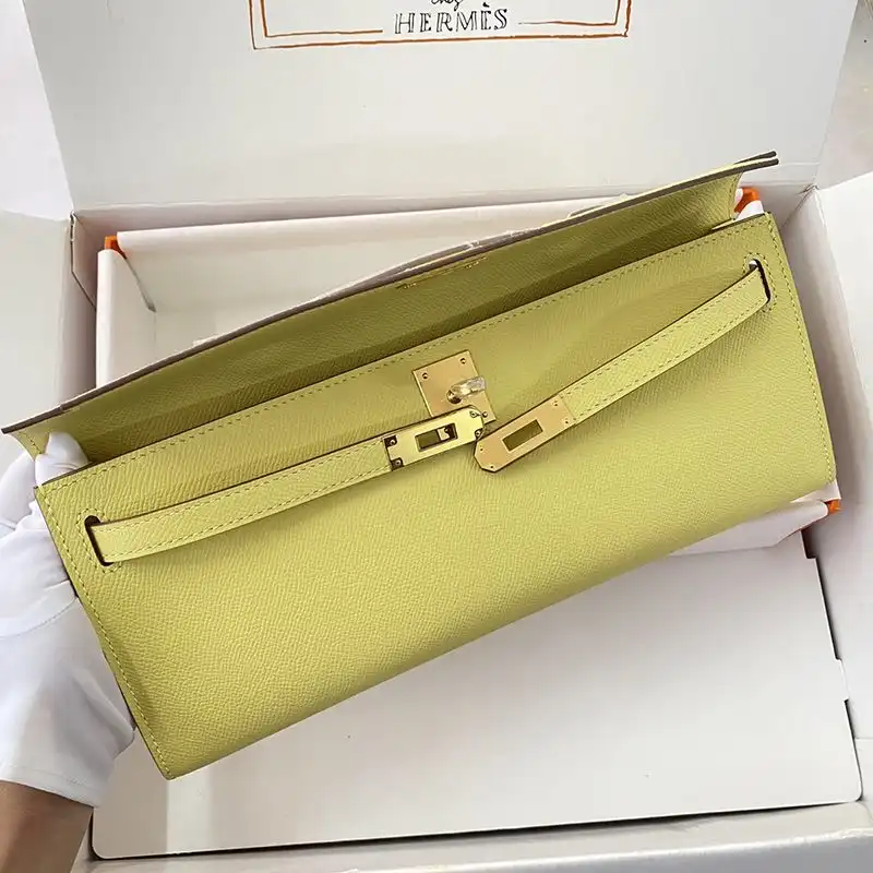 Cheap Hermes Kelly Cut Clutch Epsom Leather Gold Hardware In Lemon