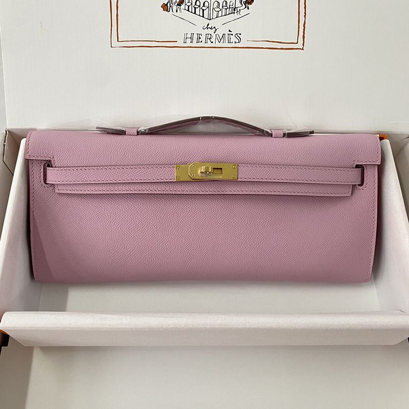 Hermes Kelly Cut Clutch Epsom Leather Gold Hardware In Light Purple