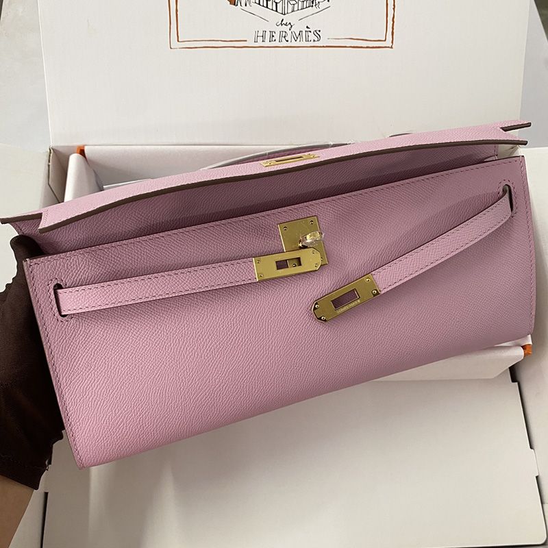 Hermes Kelly Cut Clutch Epsom Leather Gold Hardware In Light Purple