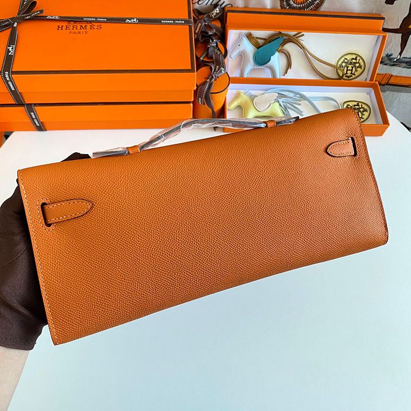 Hermes Kelly Cut Clutch Epsom Leather Gold Hardware In Orange