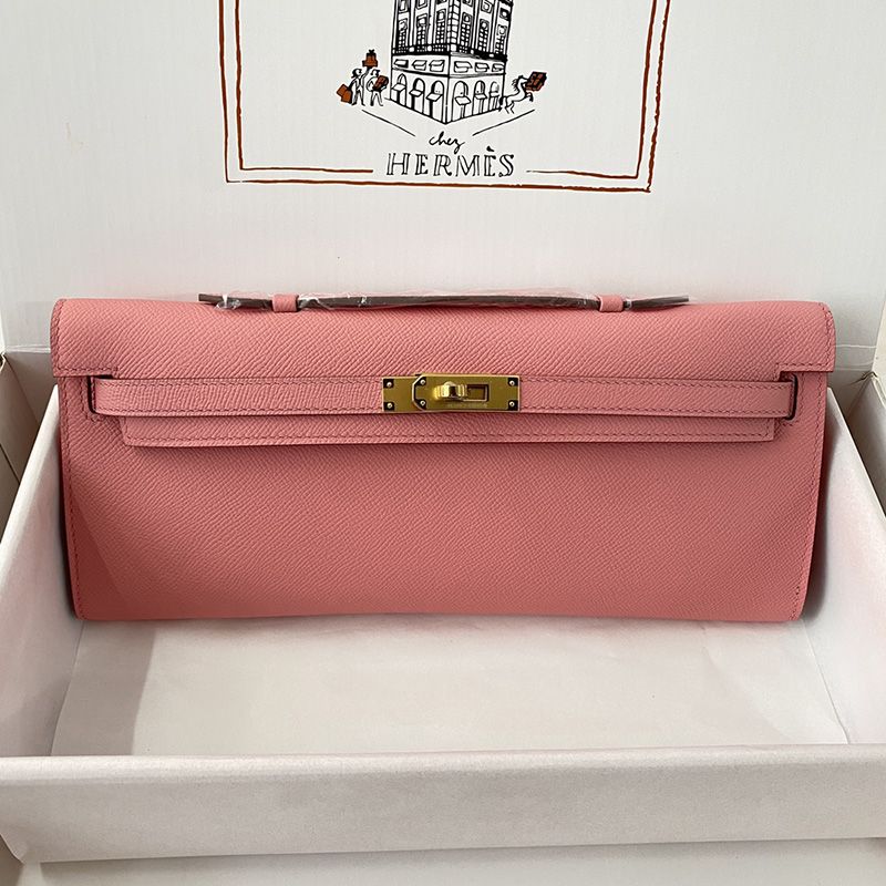 Hermes Kelly Cut Clutch Epsom Leather Gold Hardware In Pink