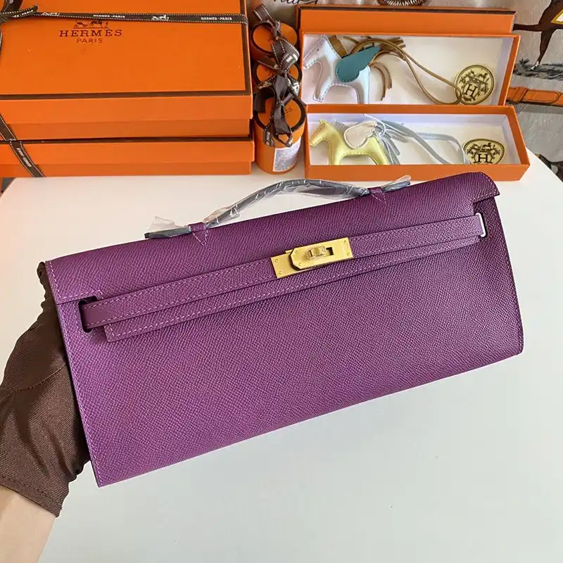 Hermes Kelly Cut Clutch Epsom Leather Gold Hardware In Purple