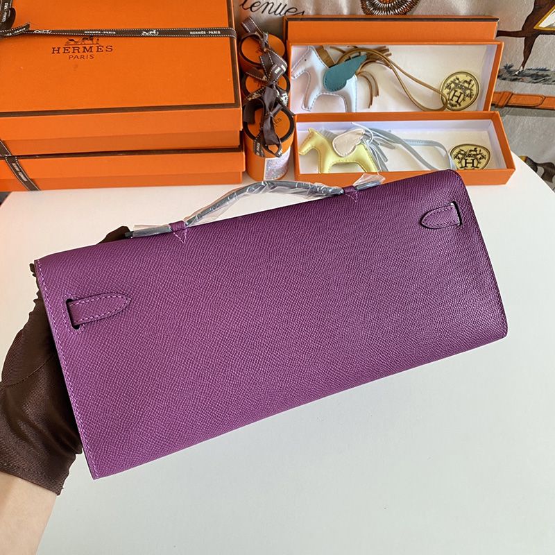 Hermes Kelly Cut Clutch Epsom Leather Gold Hardware In Purple