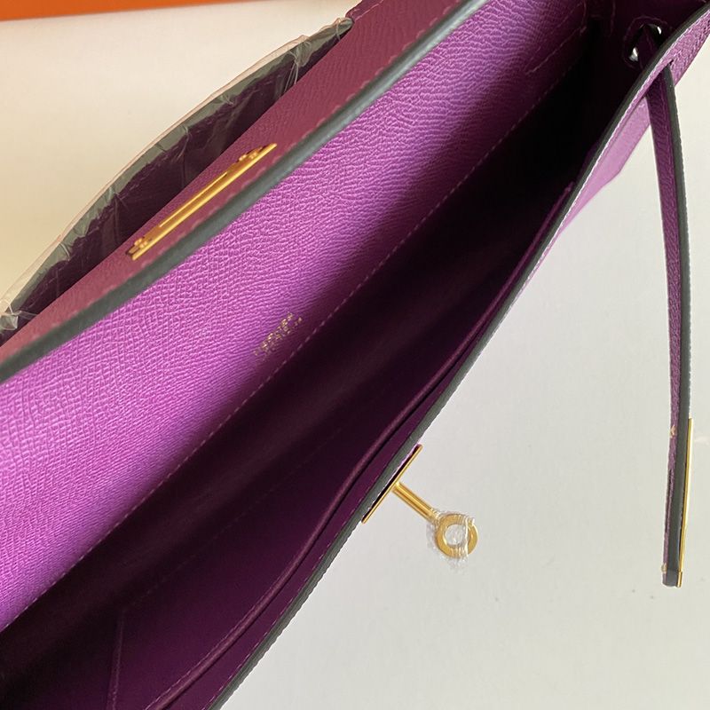 Hermes Kelly Cut Clutch Epsom Leather Gold Hardware In Purple