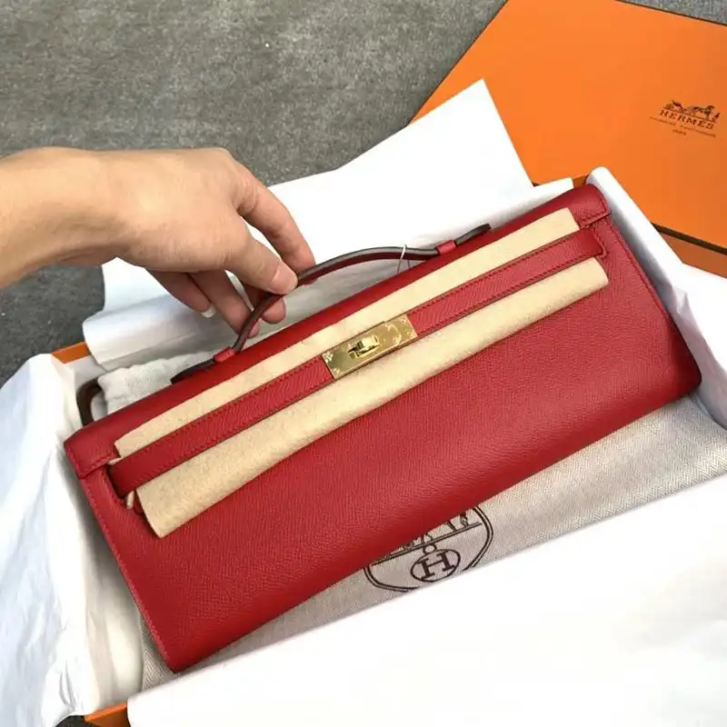 Hermes Kelly Cut Clutch Epsom Leather Gold Hardware In Red