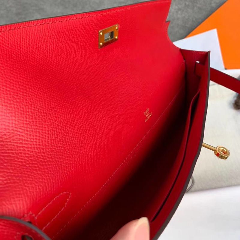 Hermes Kelly Cut Clutch Epsom Leather Gold Hardware In Red