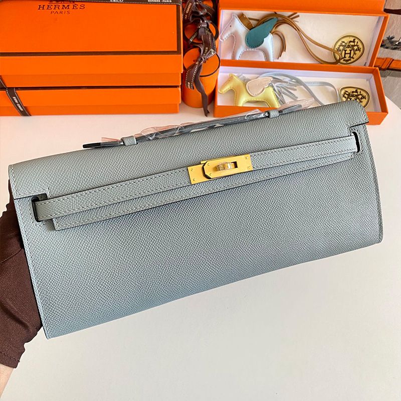 Hermes Kelly Cut Clutch Epsom Leather Gold Hardware In Sky Blue