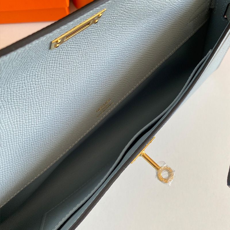 Hermes Kelly Cut Clutch Epsom Leather Gold Hardware In Sky Blue