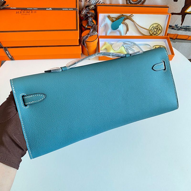 Hermes Kelly Cut Clutch Epsom Leather Gold Hardware In Teal