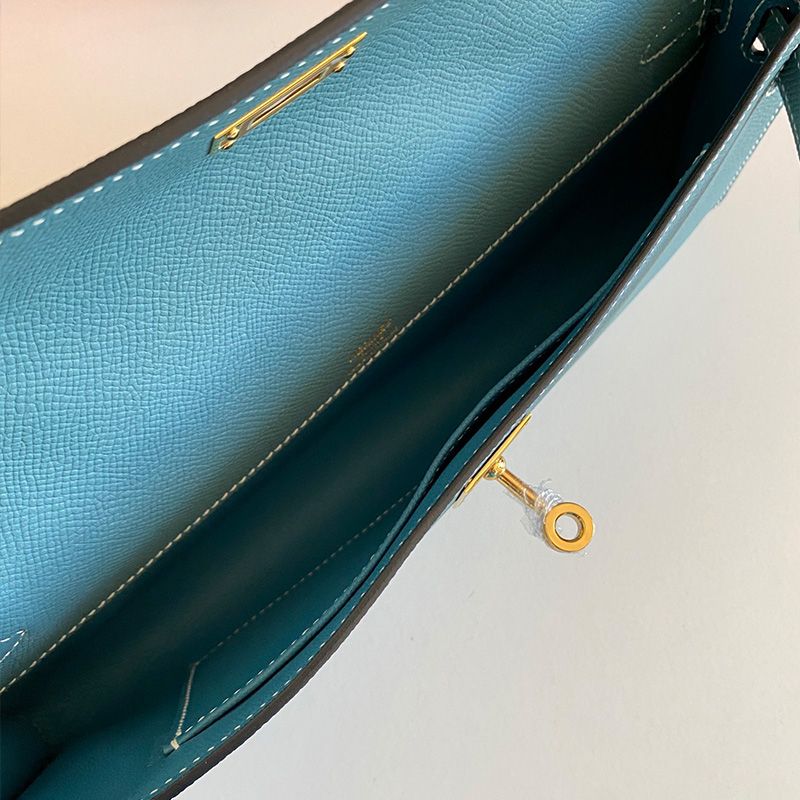 Hermes Kelly Cut Clutch Epsom Leather Gold Hardware In Teal