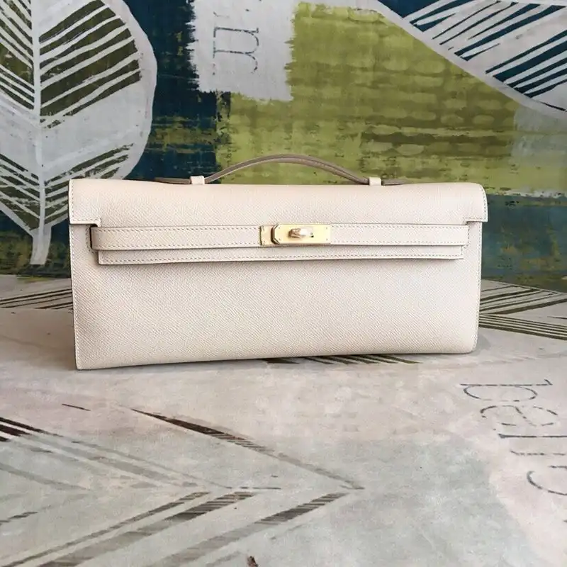 Hermes Kelly Cut Clutch Epsom Leather Gold Hardware In White