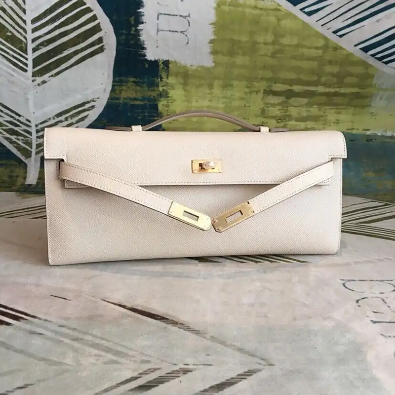 Cheap Hermes Kelly Cut Clutch Epsom Leather Gold Hardware In White