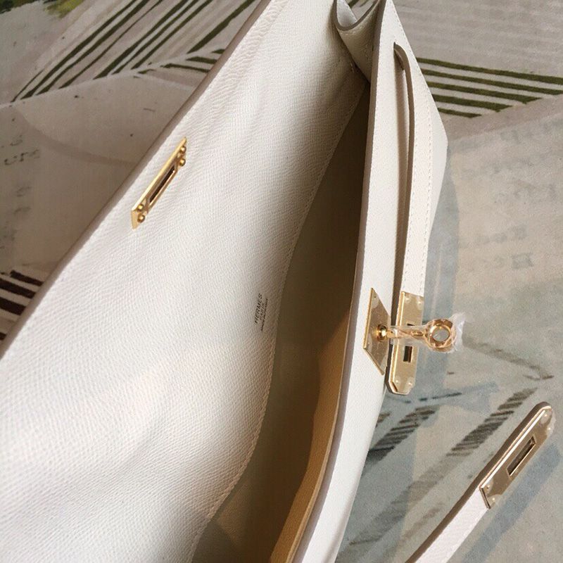 Hermes Kelly Cut Clutch Epsom Leather Gold Hardware In White