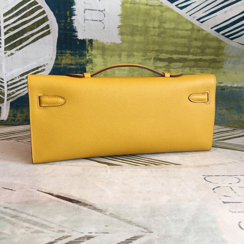 Hermes Kelly Cut Clutch Epsom Leather Gold Hardware In Yellow