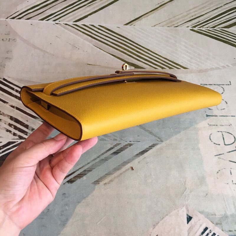 Hermes Kelly Cut Clutch Epsom Leather Gold Hardware In Yellow