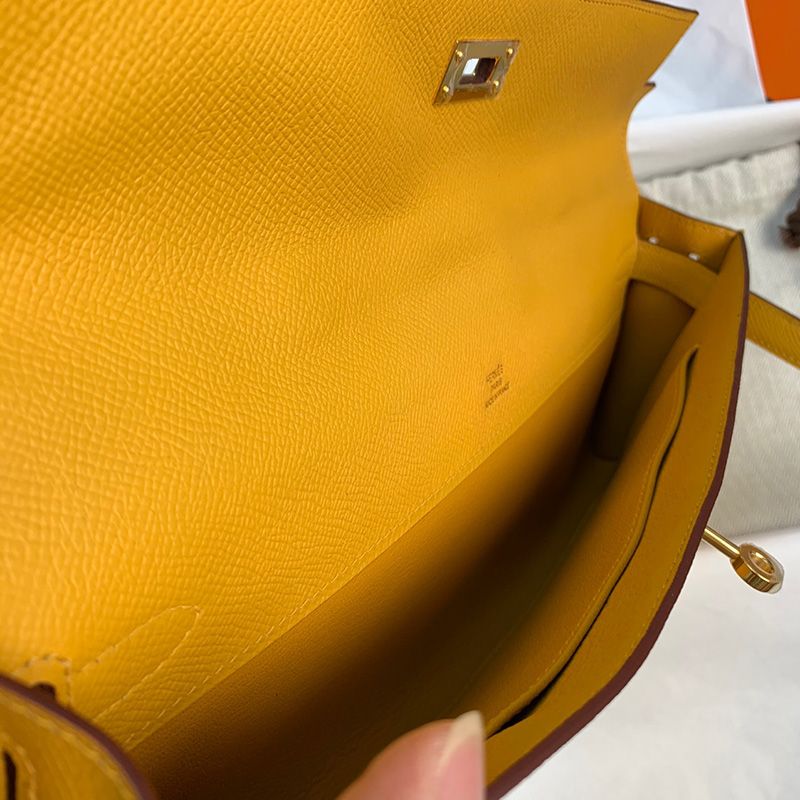 Hermes Kelly Cut Clutch Epsom Leather Gold Hardware In Yellow