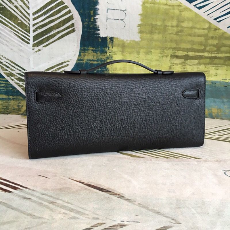 Hermes Kelly Cut Clutch Epsom Leather Palladium Hardware In Black