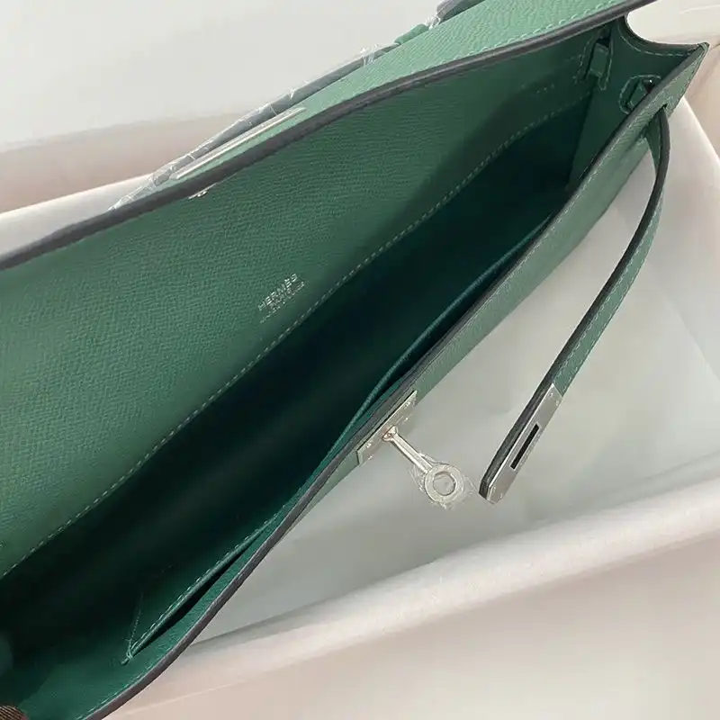 Affordable Hermes Kelly Cut Clutch Epsom Leather Palladium Hardware In Green