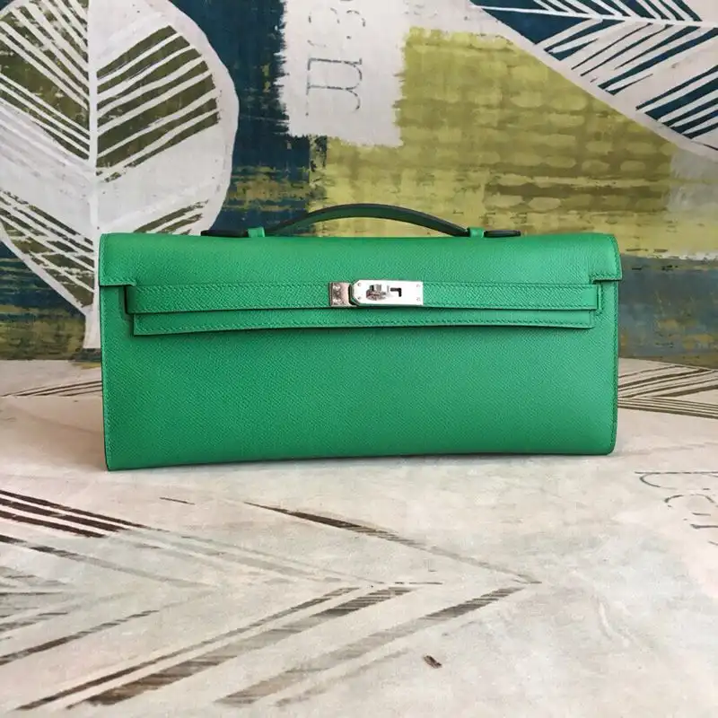 Cheap Hermes Kelly Cut Clutch Epsom Leather Palladium Hardware In Green: Best Seller You Can't Miss