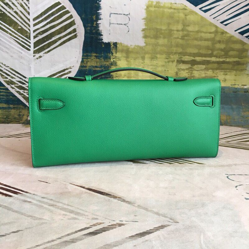 Hermes Kelly Cut Clutch Epsom Leather Palladium Hardware In Green