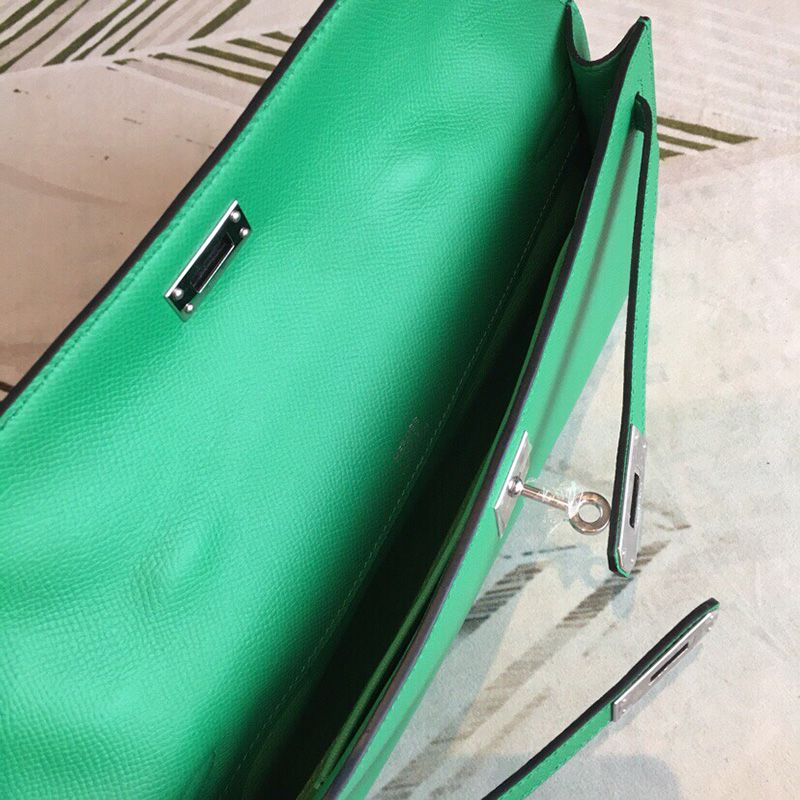 Hermes Kelly Cut Clutch Epsom Leather Palladium Hardware In Green