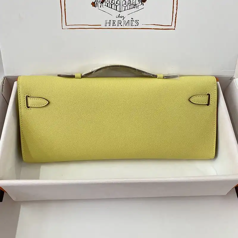 Affordable Hermes Kelly Cut Clutch Epsom Leather Palladium Hardware In Lemon