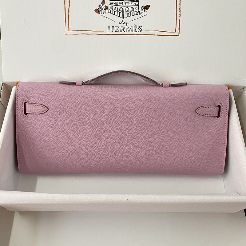 Hermes Kelly Cut Clutch Epsom Leather Palladium Hardware In Light Purple