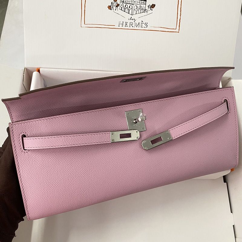 Hermes Kelly Cut Clutch Epsom Leather Palladium Hardware In Light Purple