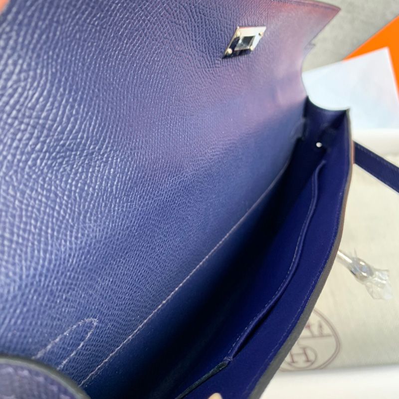 Hermes Kelly Cut Clutch Epsom Leather Palladium Hardware In Navy Blue