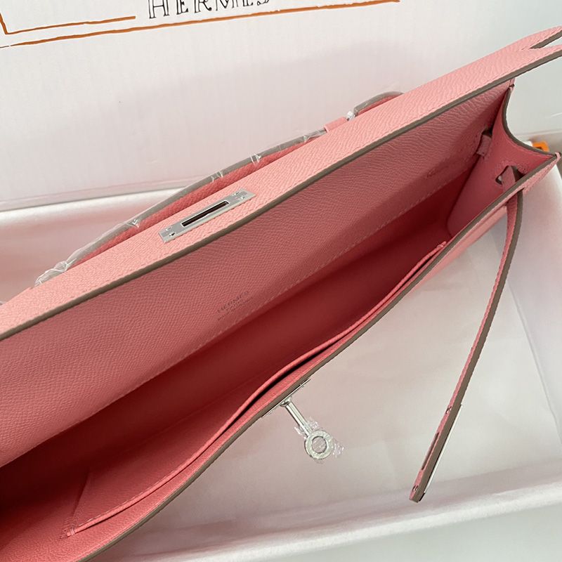 Hermes Kelly Cut Clutch Epsom Leather Palladium Hardware In Pink