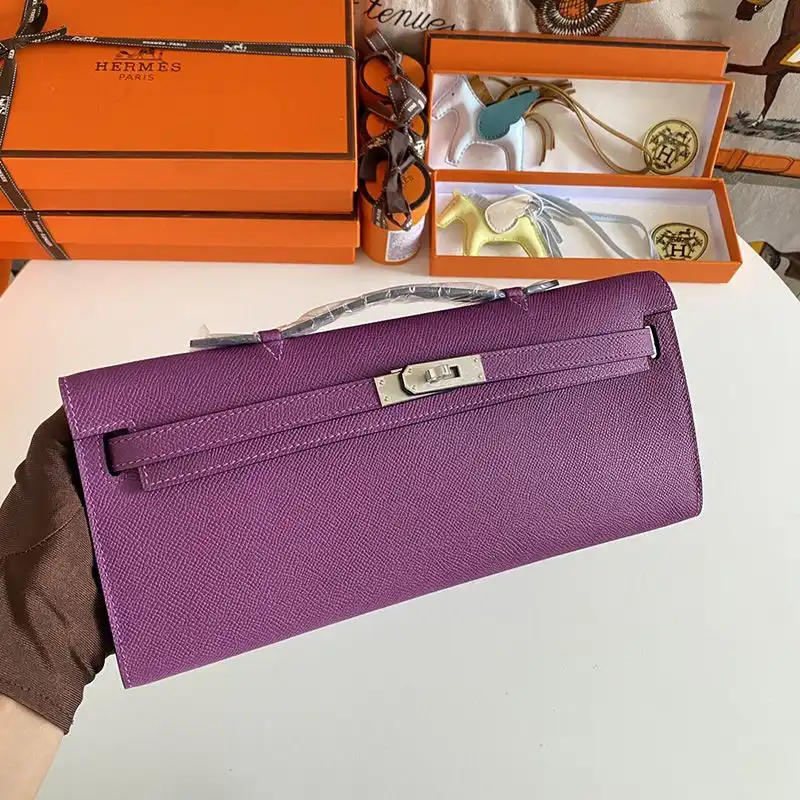 Hermes Kelly Cut Clutch Epsom Leather Palladium Hardware In Purple