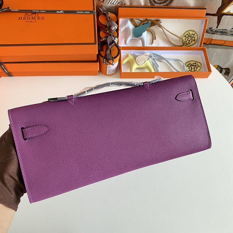 Hermes Kelly Cut Clutch Epsom Leather Palladium Hardware In Purple