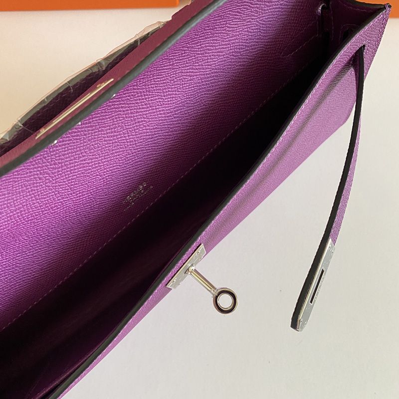 Hermes Kelly Cut Clutch Epsom Leather Palladium Hardware In Purple