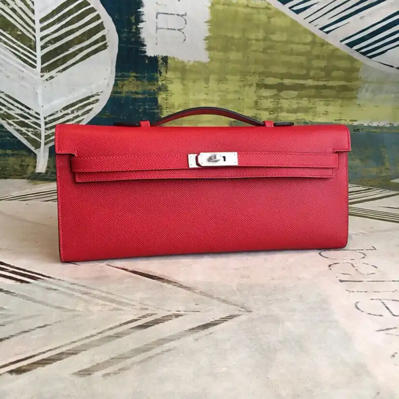 Hermes Kelly Cut Clutch Epsom Leather Palladium Hardware In Red