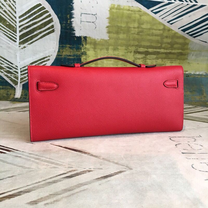 Hermes Kelly Cut Clutch Epsom Leather Palladium Hardware In Red