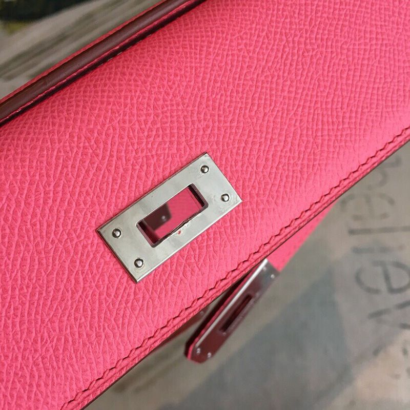 Hermes Kelly Cut Clutch Epsom Leather Palladium Hardware In Rose