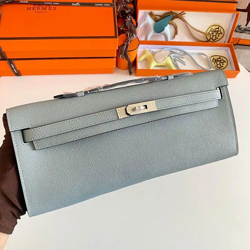 Hermes Kelly Cut Clutch Epsom Leather Palladium Hardware In Sky Blue