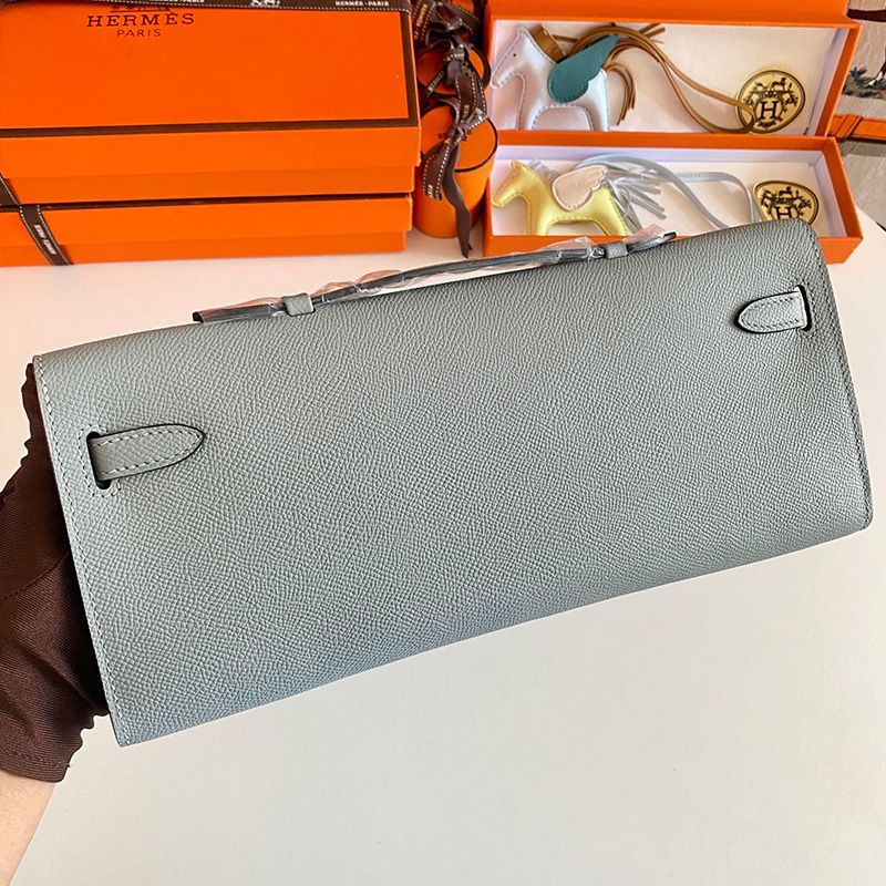 Hermes Kelly Cut Clutch Epsom Leather Palladium Hardware In Sky Blue