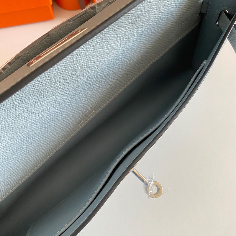 Hermes Kelly Cut Clutch Epsom Leather Palladium Hardware In Sky Blue