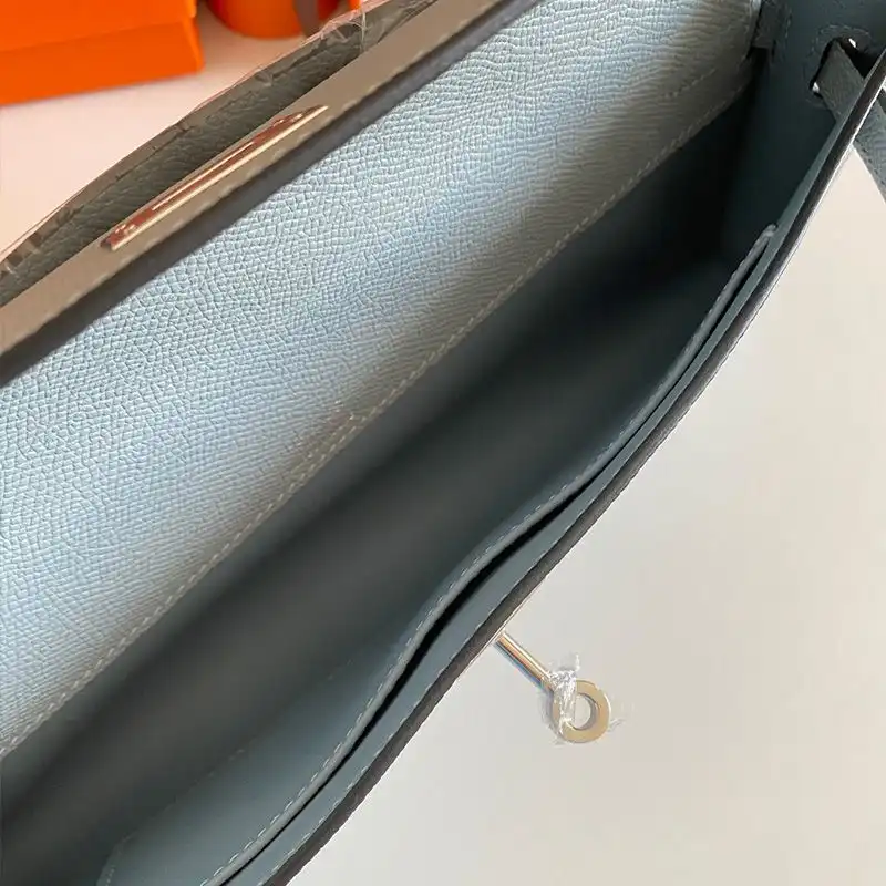 Cheap Hermes Kelly Cut Clutch Epsom Leather Palladium Hardware In Sky Blue