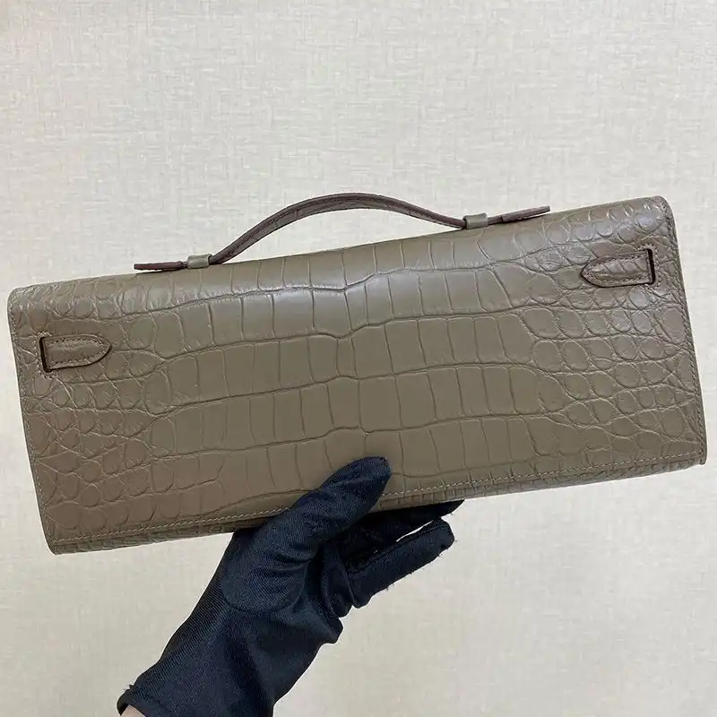 Affordable Hermes Kelly Cut Clutch Crocodile Leather Gold Hardware In Khaki