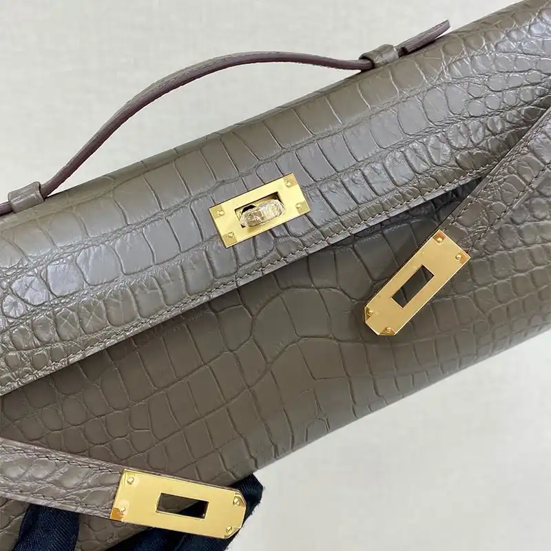 Affordable Hermes Kelly Cut Clutch Crocodile Leather Gold Hardware In Khaki