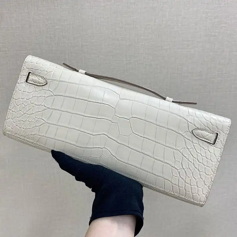 Cheap Hermes Kelly Cut Clutch Crocodile Leather Gold Hardware In White