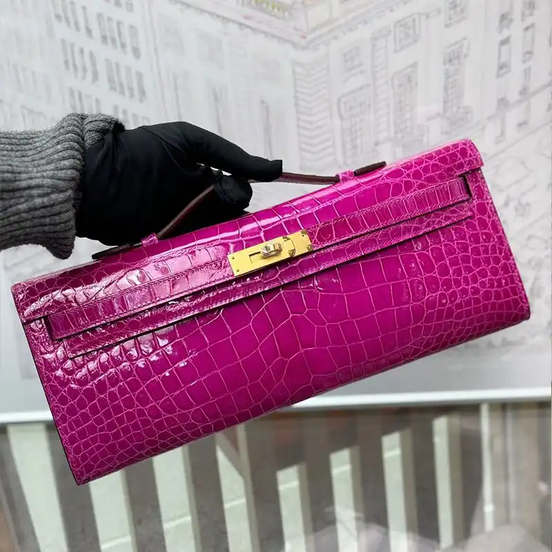 Affordable Hermes Kelly Cut Clutch Shinny Crocodile Leather Gold Hardware In Purple