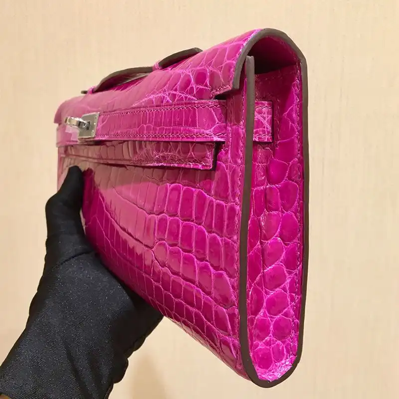 Affordable Hermes Kelly Cut Clutch Shinny Crocodile Leather palladium Hardware In Purple