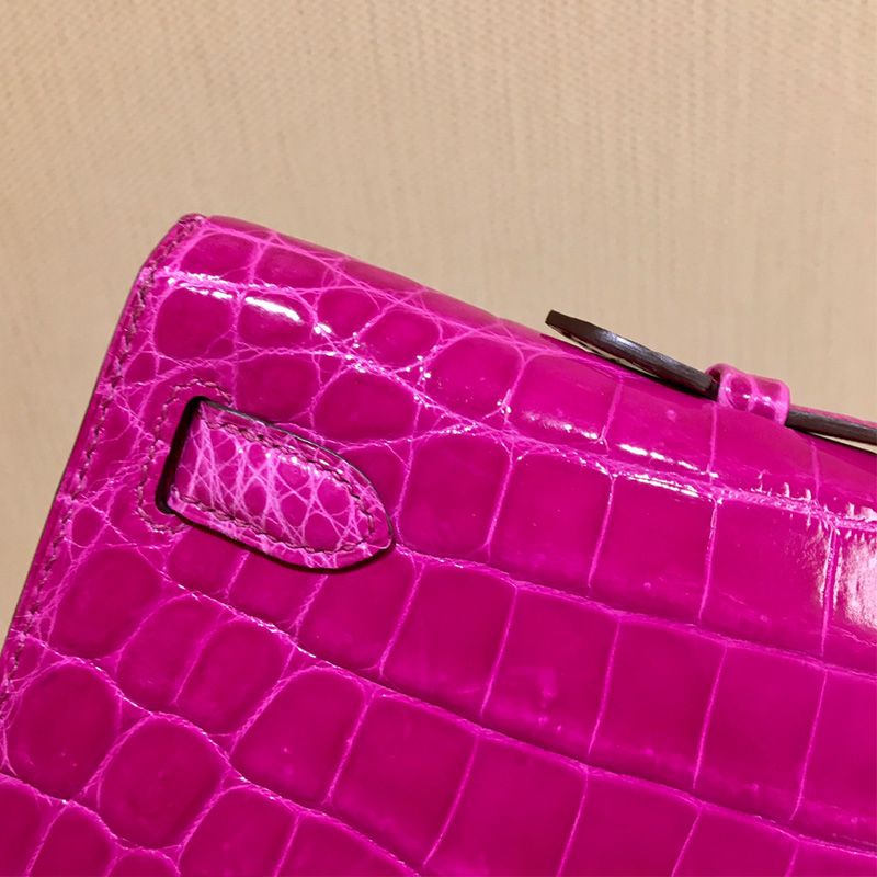 Hermes Kelly Cut Clutch Shinny Crocodile Leather palladium Hardware In Purple