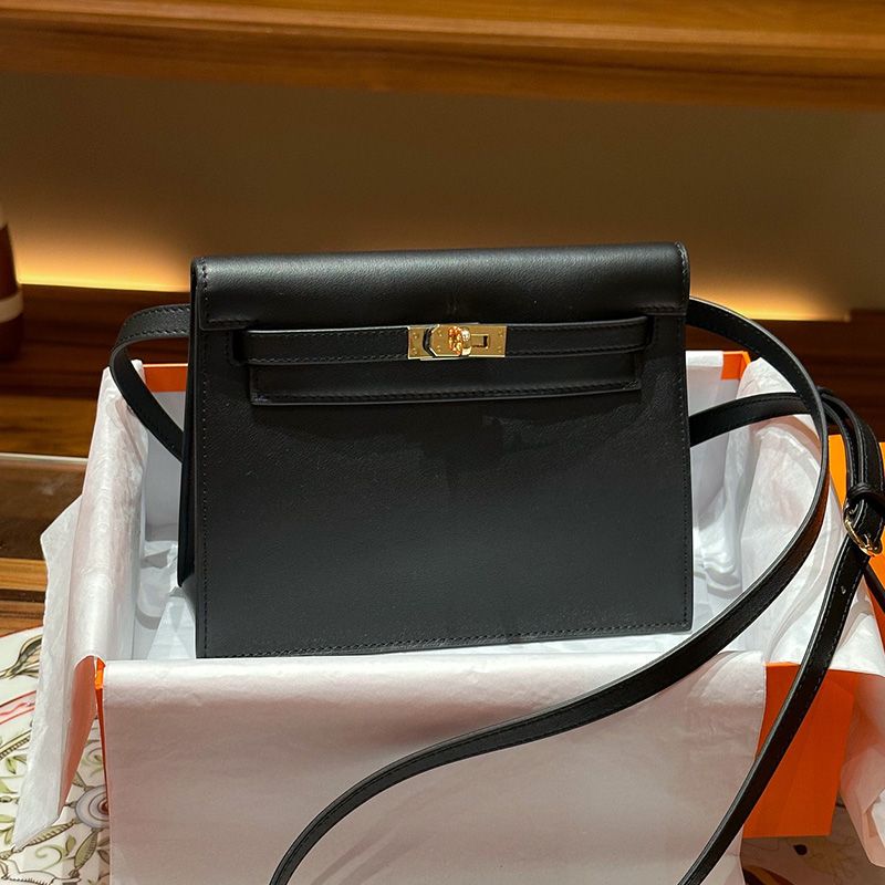 Hermes Kelly Danse Bag Swift Leather Gold Hardware In Black