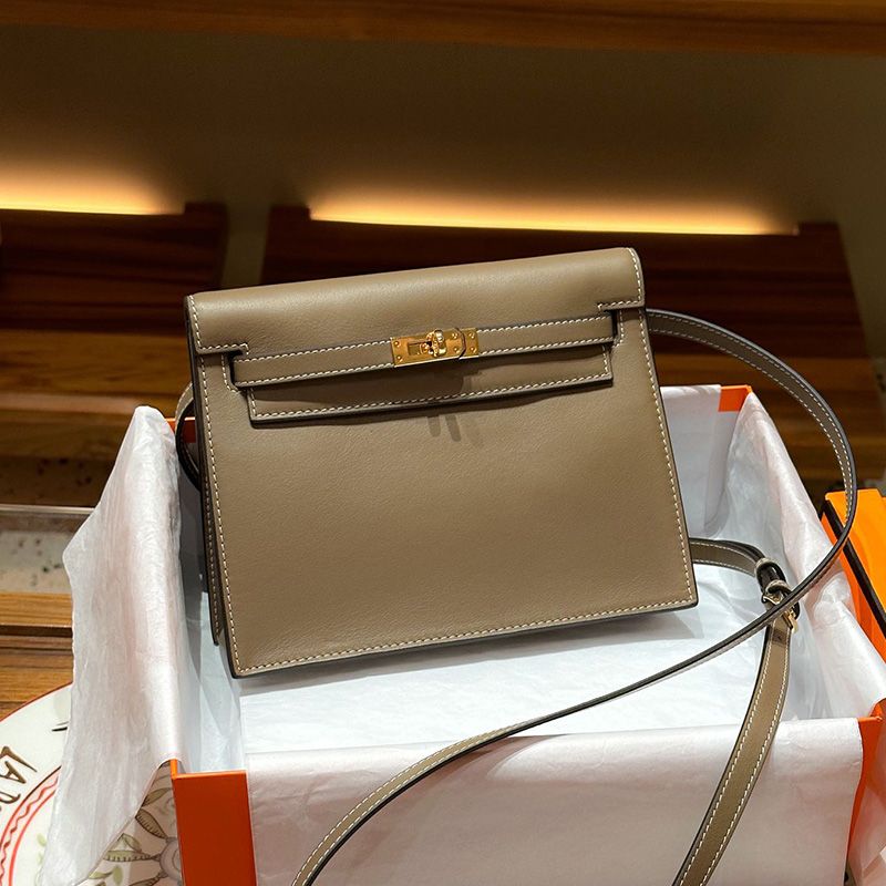 Hermes Kelly Danse Bag Swift Leather Gold Hardware In Khaki