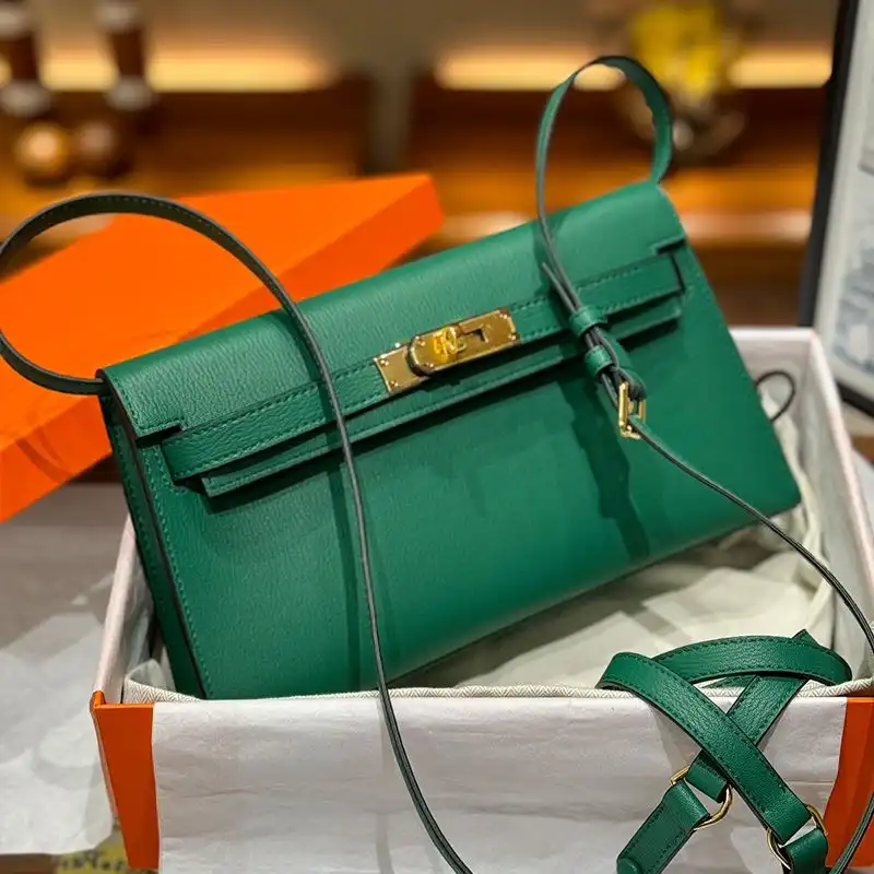 Hermes Kelly Elan Bag Chevre Leather Gold Hardware In Green