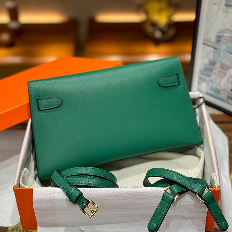 Hermes Kelly Elan Bag Chevre Leather Gold Hardware In Green